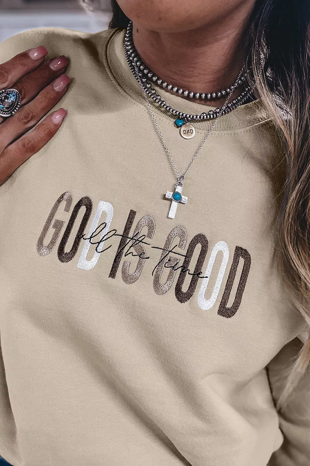 God Is Good Letter Graphic Crew Neck Sweatshirt, image 3