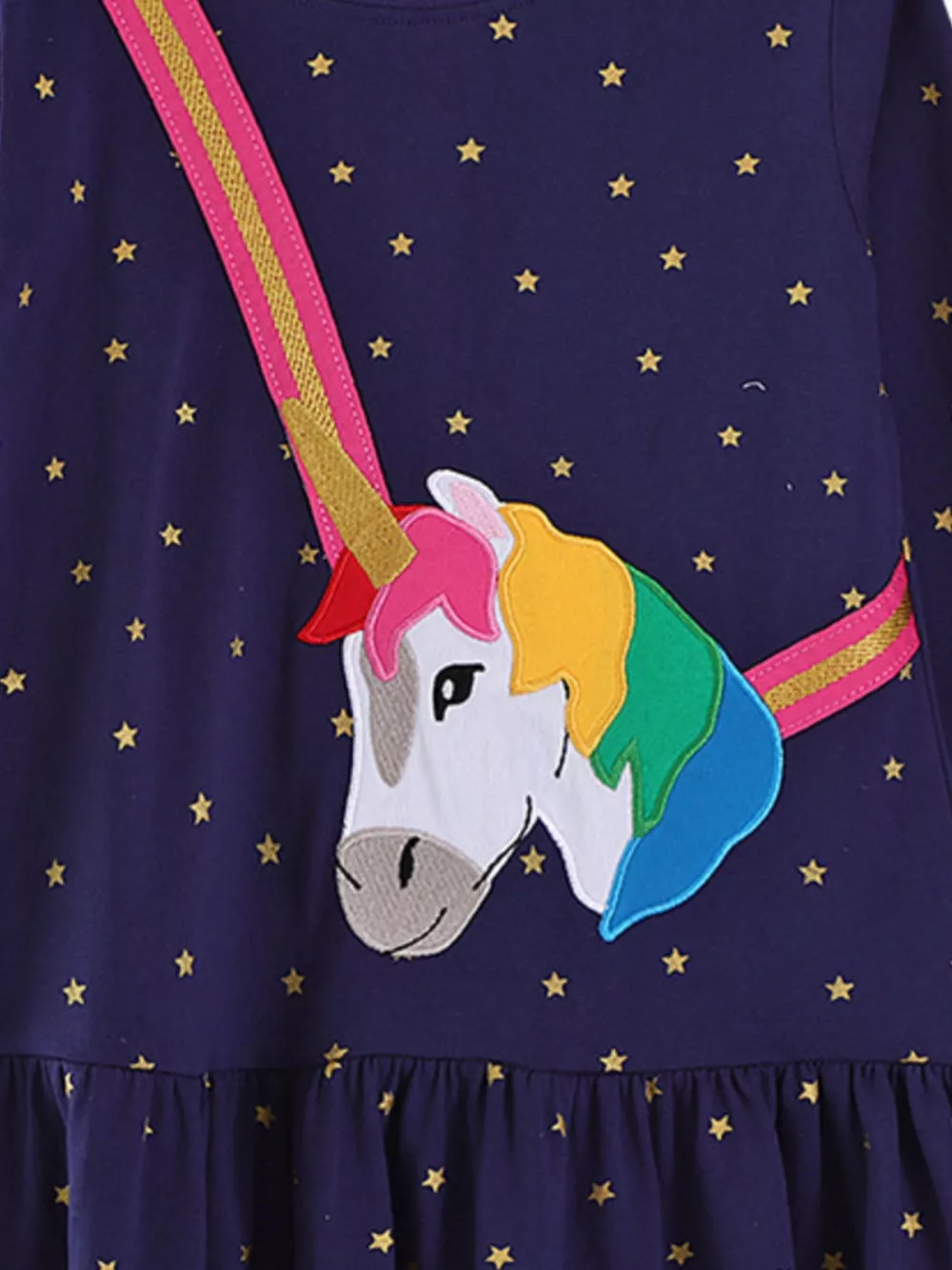 Children's Embroidered Unicorn Long Sleeve Dress, image 2