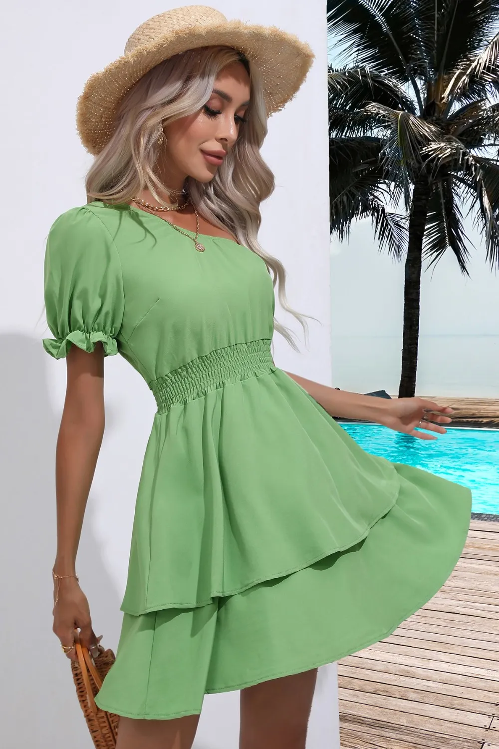 Layered Single Shoulder Flounce Sleeve Mini Dress, image 3
