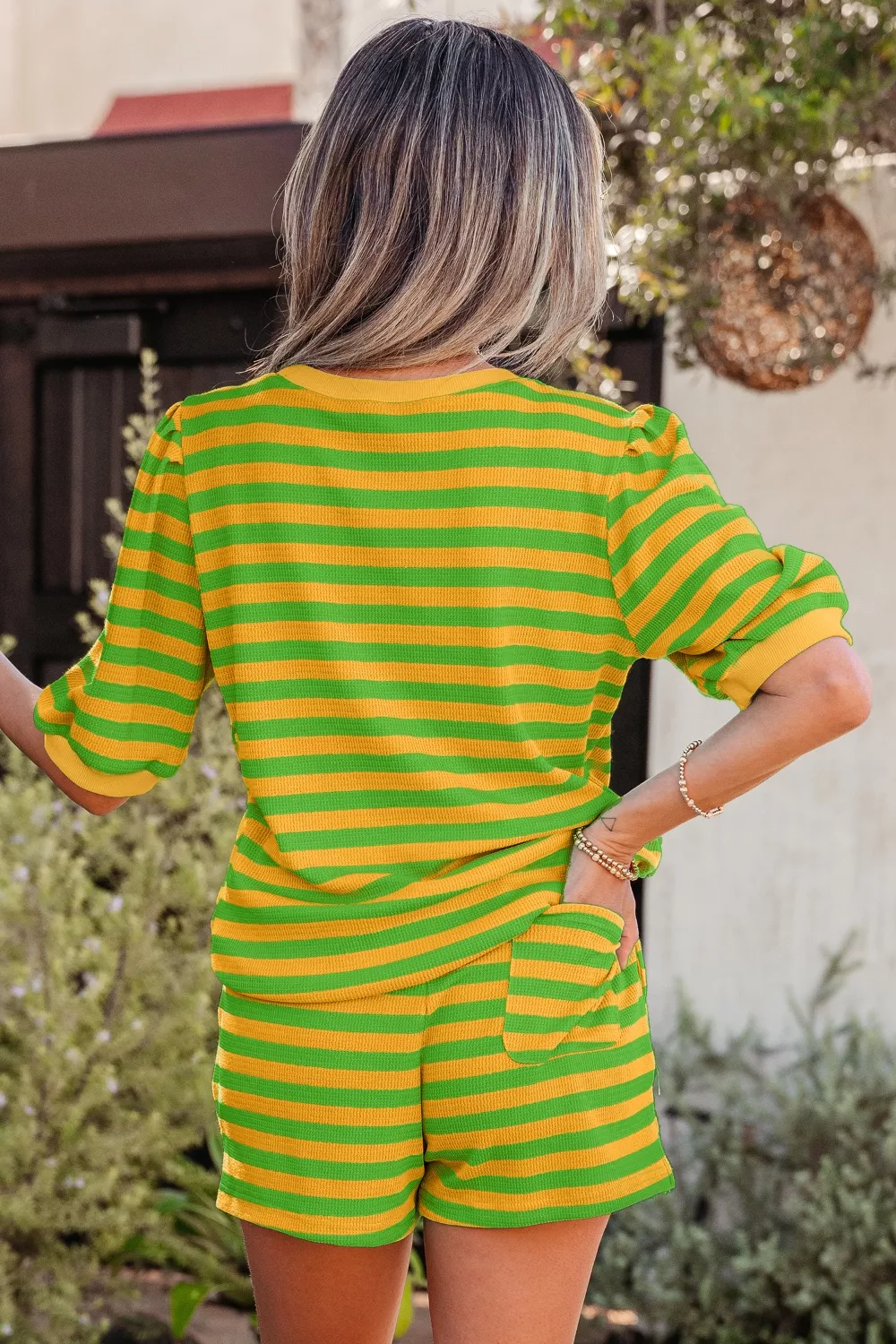 Striped Puff Sleeve Top and Drawstring Shorts Set, image 6