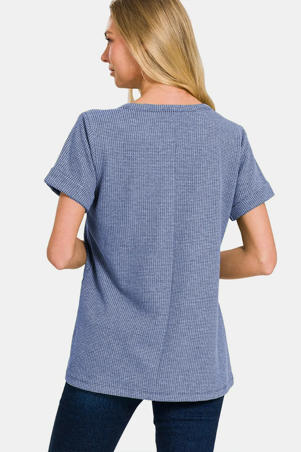 Notched Short Sleeve Waffle T-Shirt, image 2