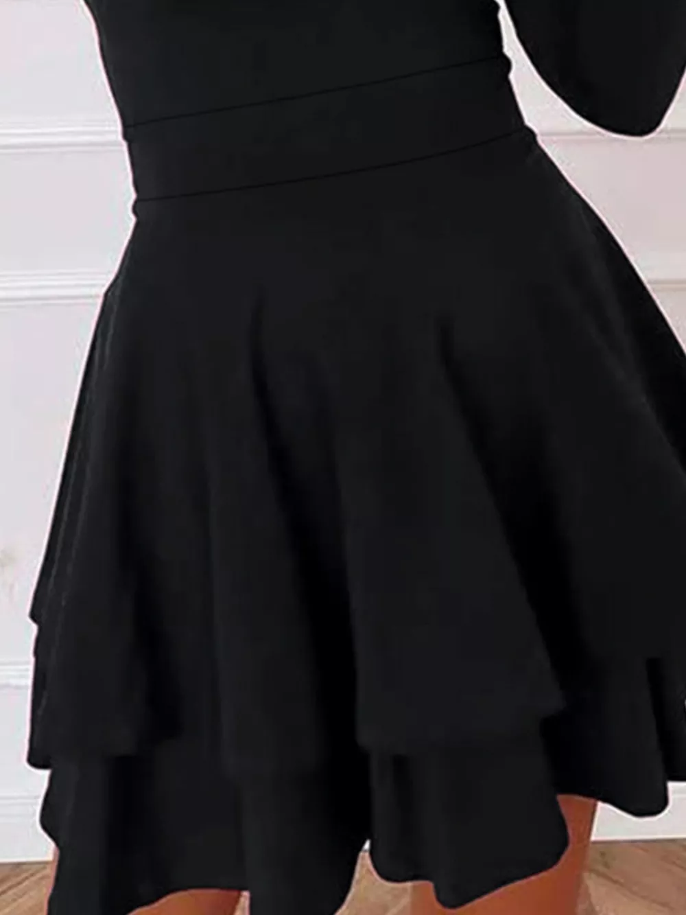 V-Neck Long Sleeve Layered Ruffle Mini Dress, image 3