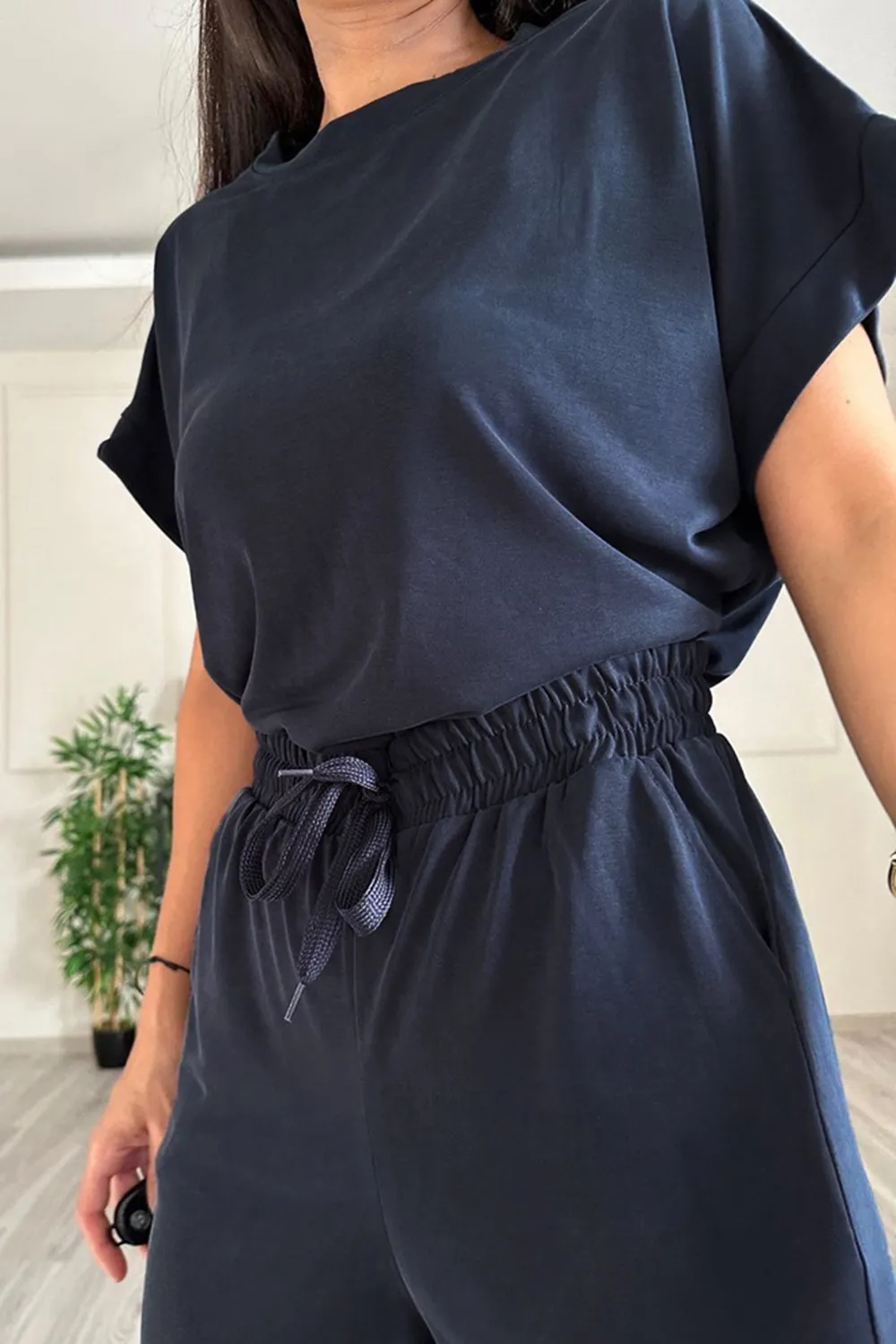 Round Neck Short Sleeve Top and Drawstring Pants Set, image 7