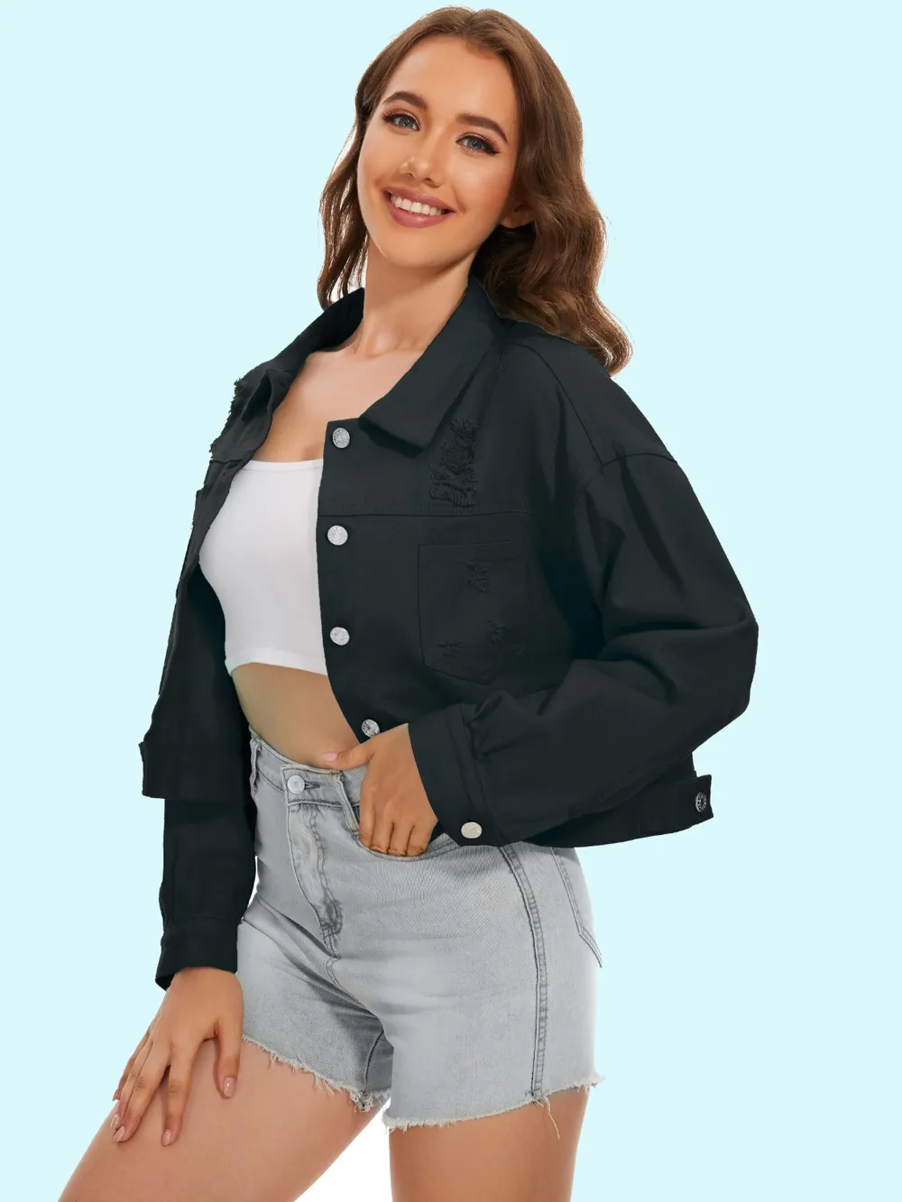Distressed Distressed Button Up Denim Jacket, image 15
