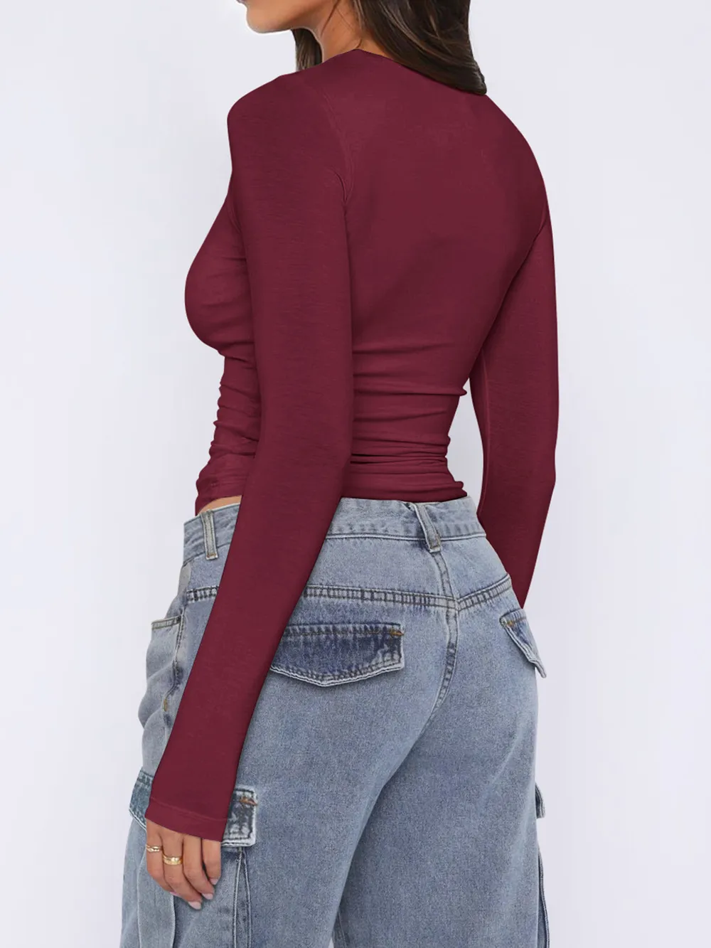 Ruched Asymmetrical Neck Long Sleeve T-Shirt, image 7