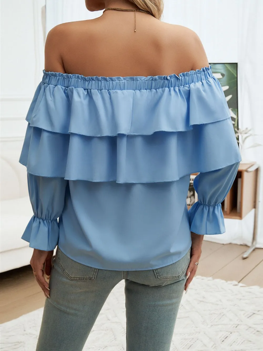 Off-Shoulder Flounce Sleeve Blouse, image 2
