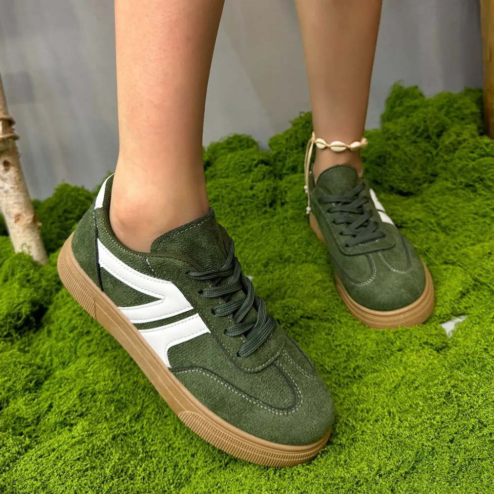 Lace Up Round Toe Contrast Sneakers, image 2