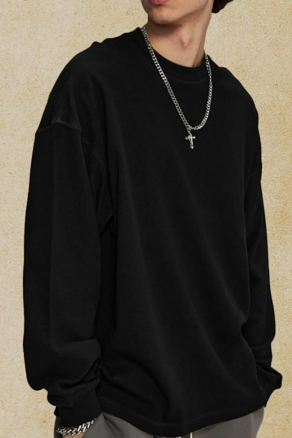 Men's Round Neck Long Sleeve T-Shirt, image 2