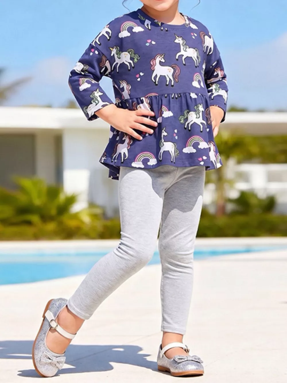 Children‘s Unicorn Print Peplum Top and Leggings Set