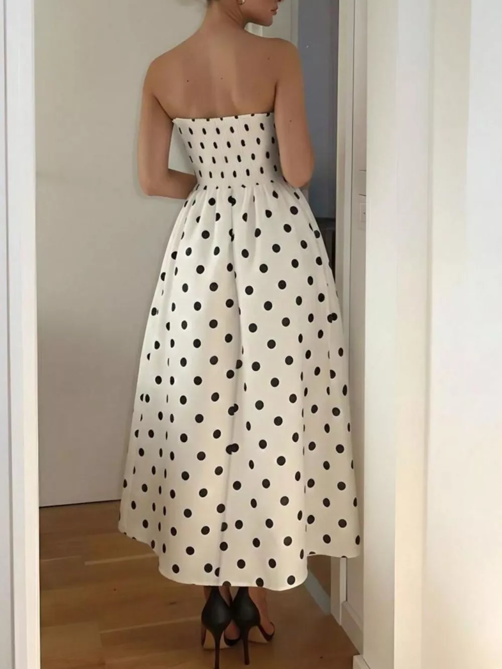 Polka Dot Strapless Midi Dress, image 5