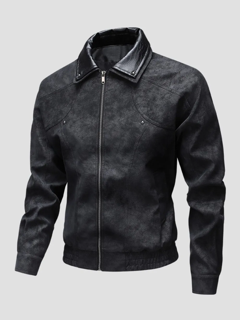 Men's Plus Size Leather Bomber Jacket with Full Zip Front, image 2