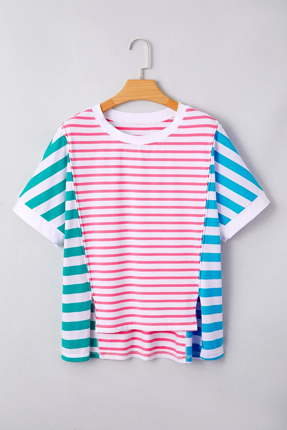 Color Block Striped Batwing Sleeve T-Shirt, image 4