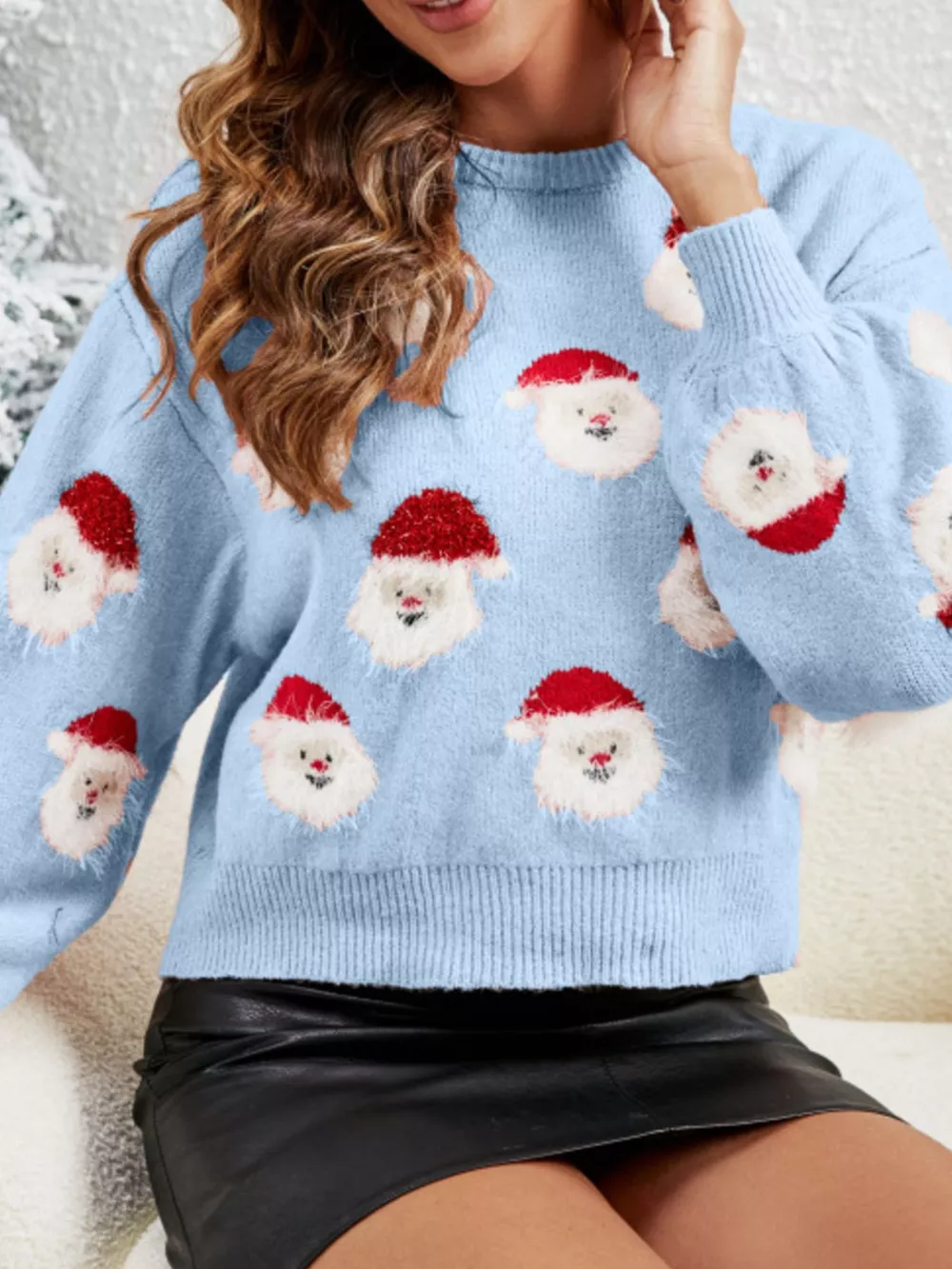 Christmas Santa Claus Pattern Fuzzy Sweater