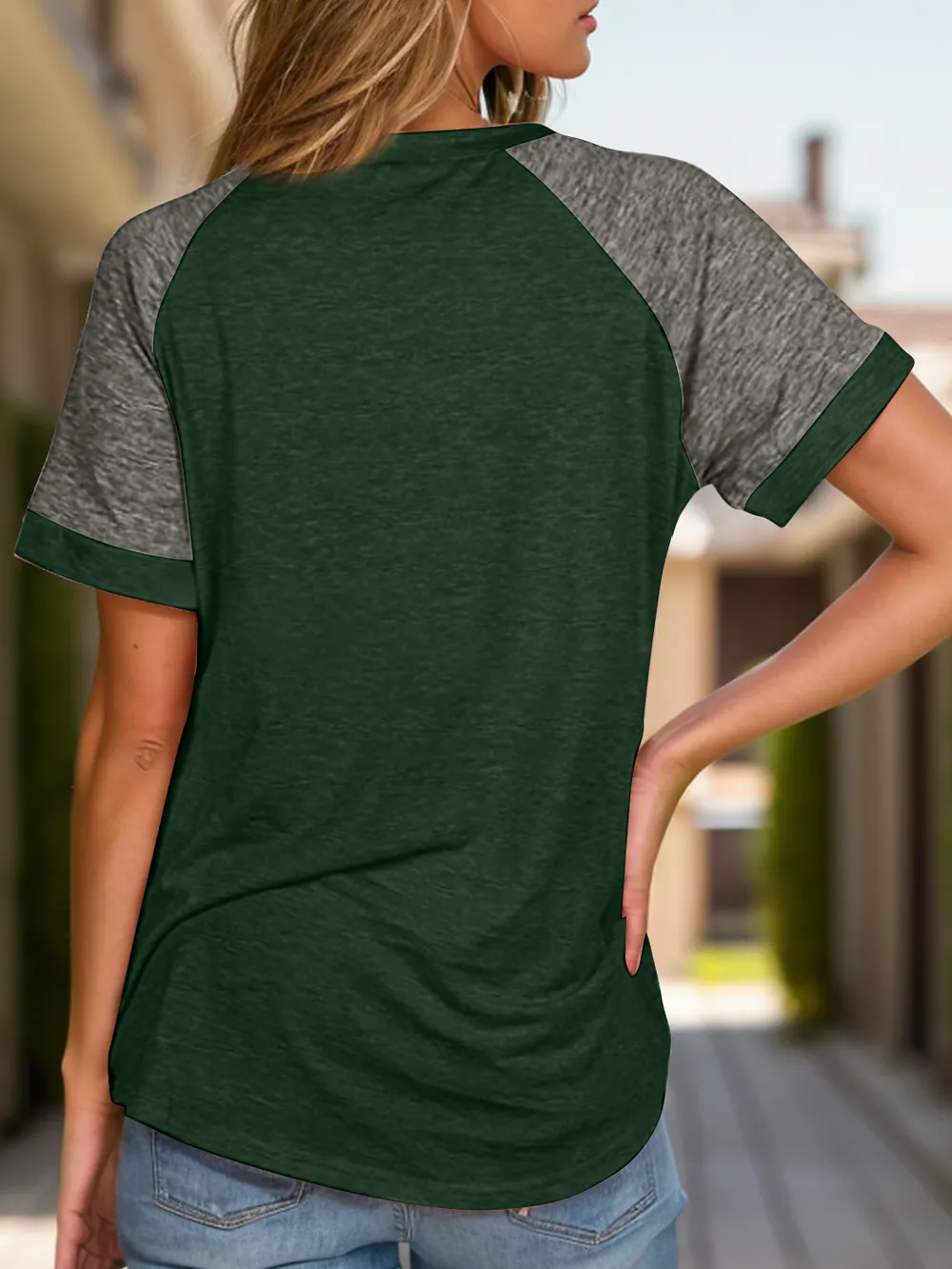 Full Size Contrast Round Neck Short Sleeve T-Shirt, image 15