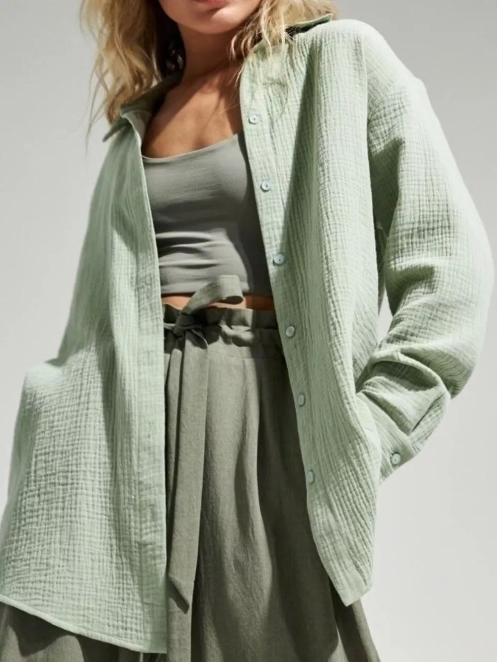 Textured Gauze Button-Down Shirt, image 7