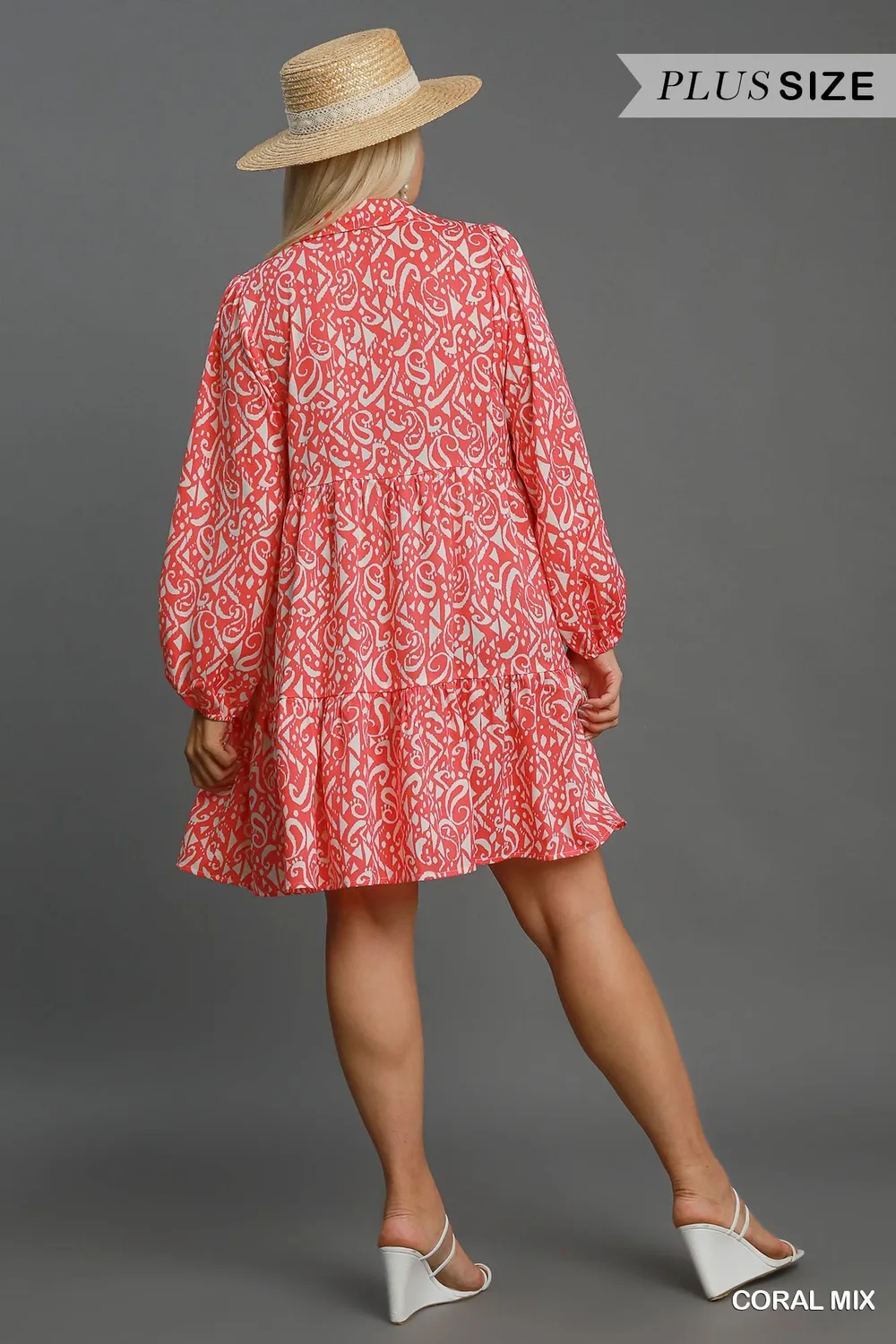 Full Size Two Tone Print Balloon Sleeve Tiered Dress Plus Size, image 4