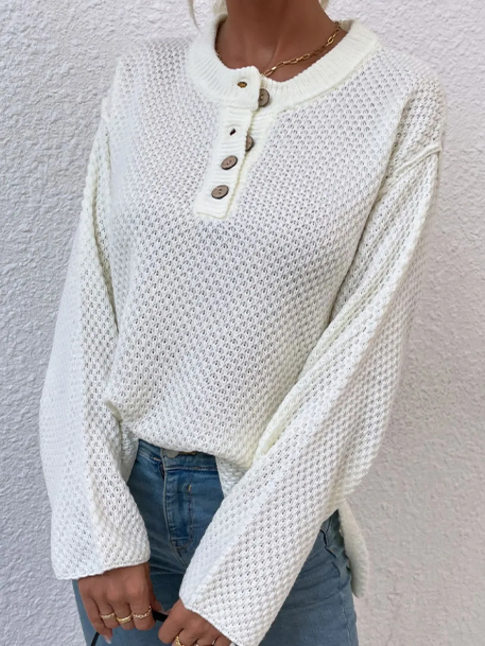 Button Detail Long Sleeve Knit Top, image 24