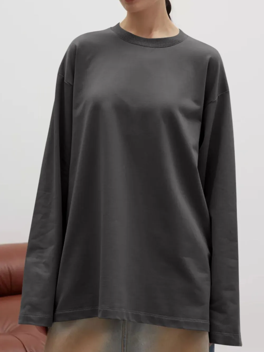 Round Neck Dropped Shoulder Long Sleeve T-Shirt, image 13