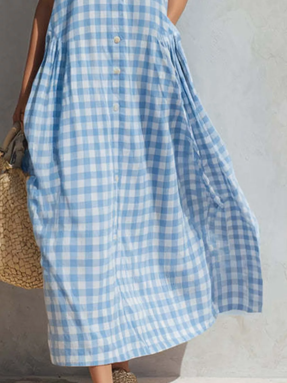 Full Size Sleeveless Gingham Button-Down Midi Dress Plus Size, image 2