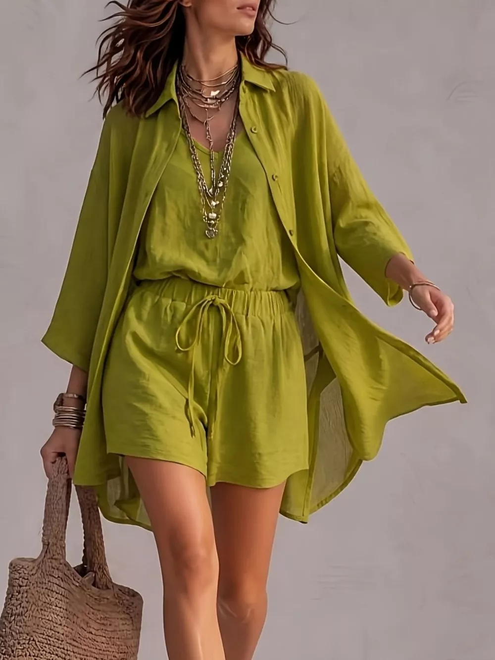 V-Neck Tank & Button-Down Shirt and Shorts Set, image 5