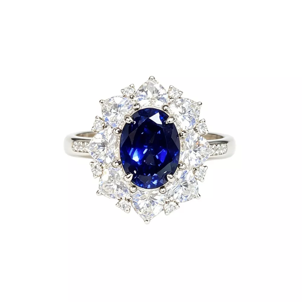 925 Sterling Silver Oval Royal Blue Sapphire Ring, image 6