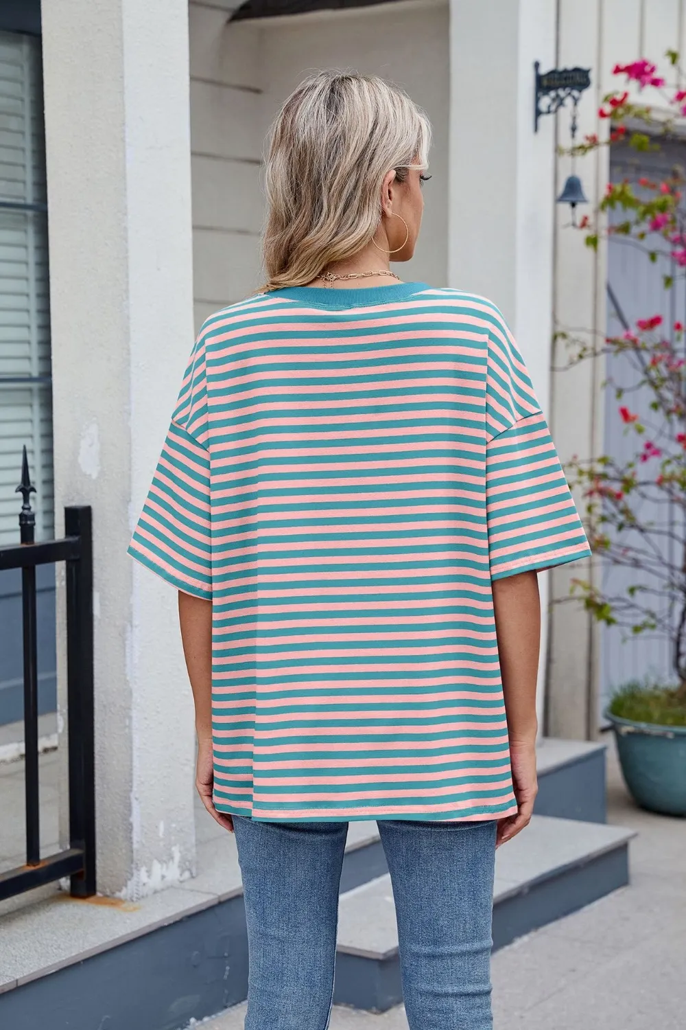 Contrast Striped Round Neck Half Sleeve T-Shirt, image 7