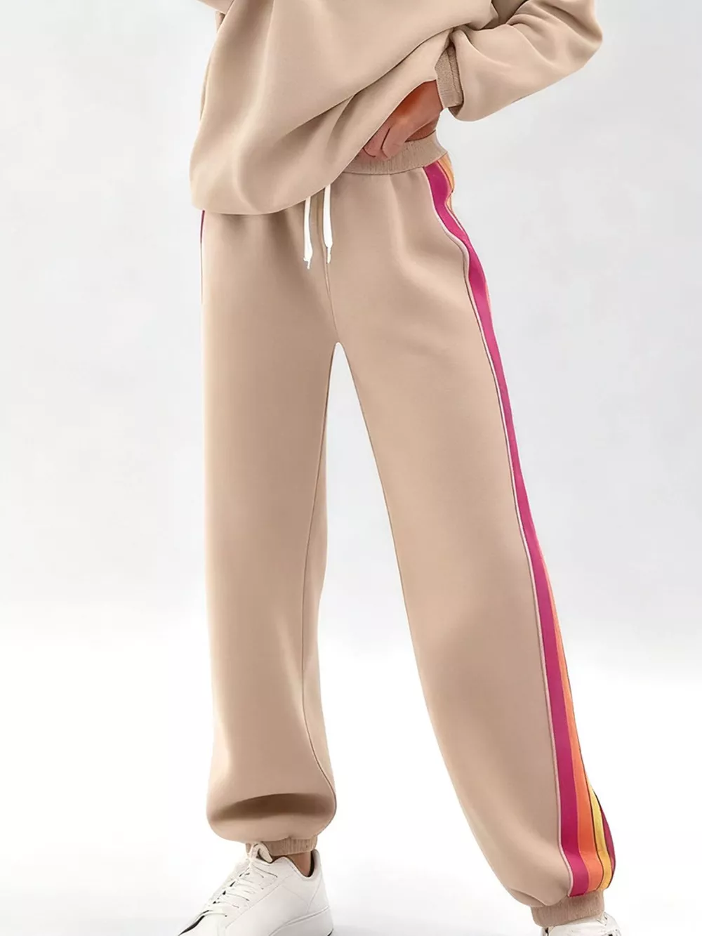 Striped Round Neck Sweatshirt and Pants Set, image 2