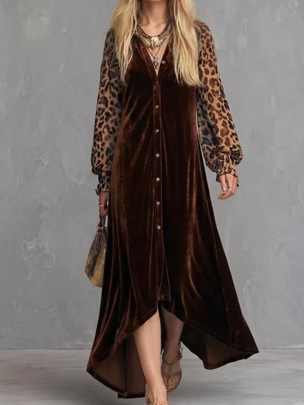 Leopard Velvet Button-Down Maxi Dress, image 9