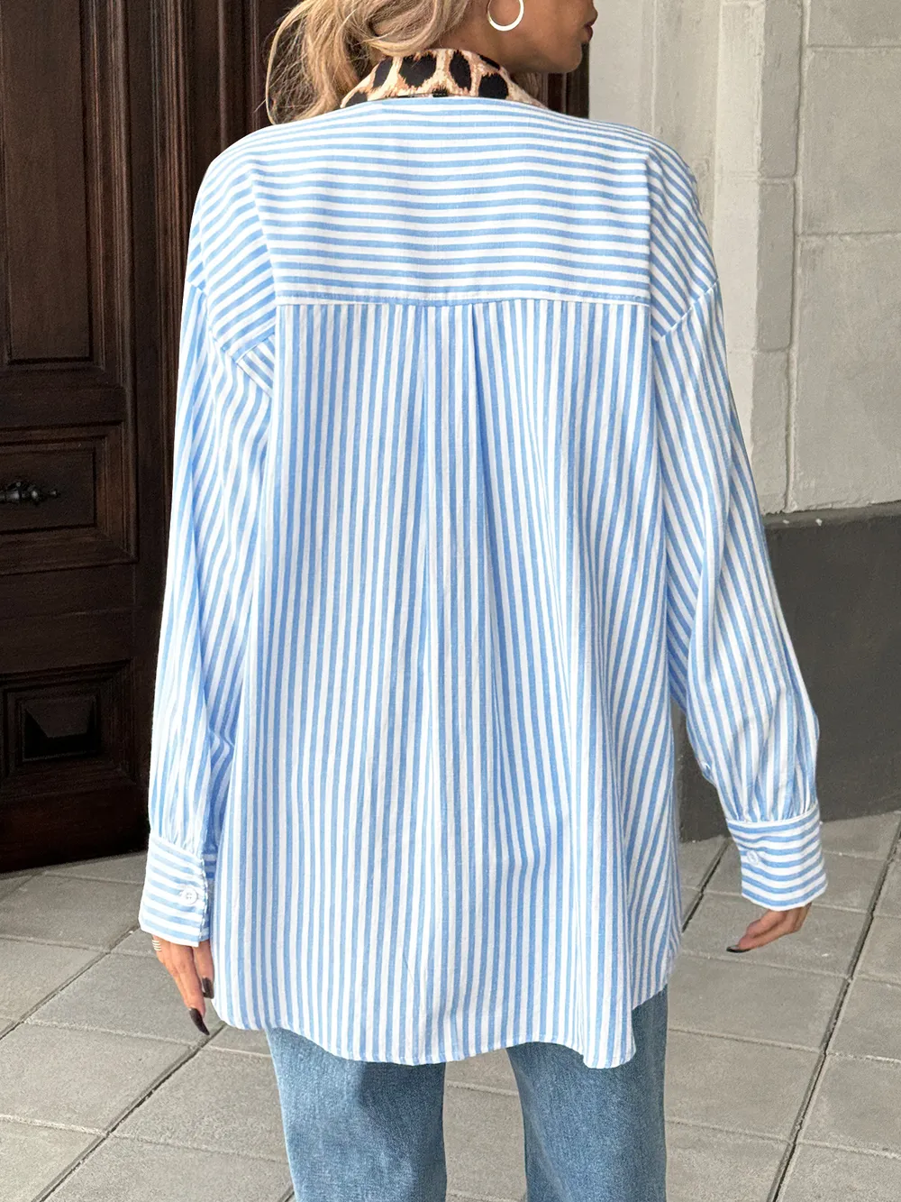 Leopard Floral Striped Casual Button-Up Shirt, image 2