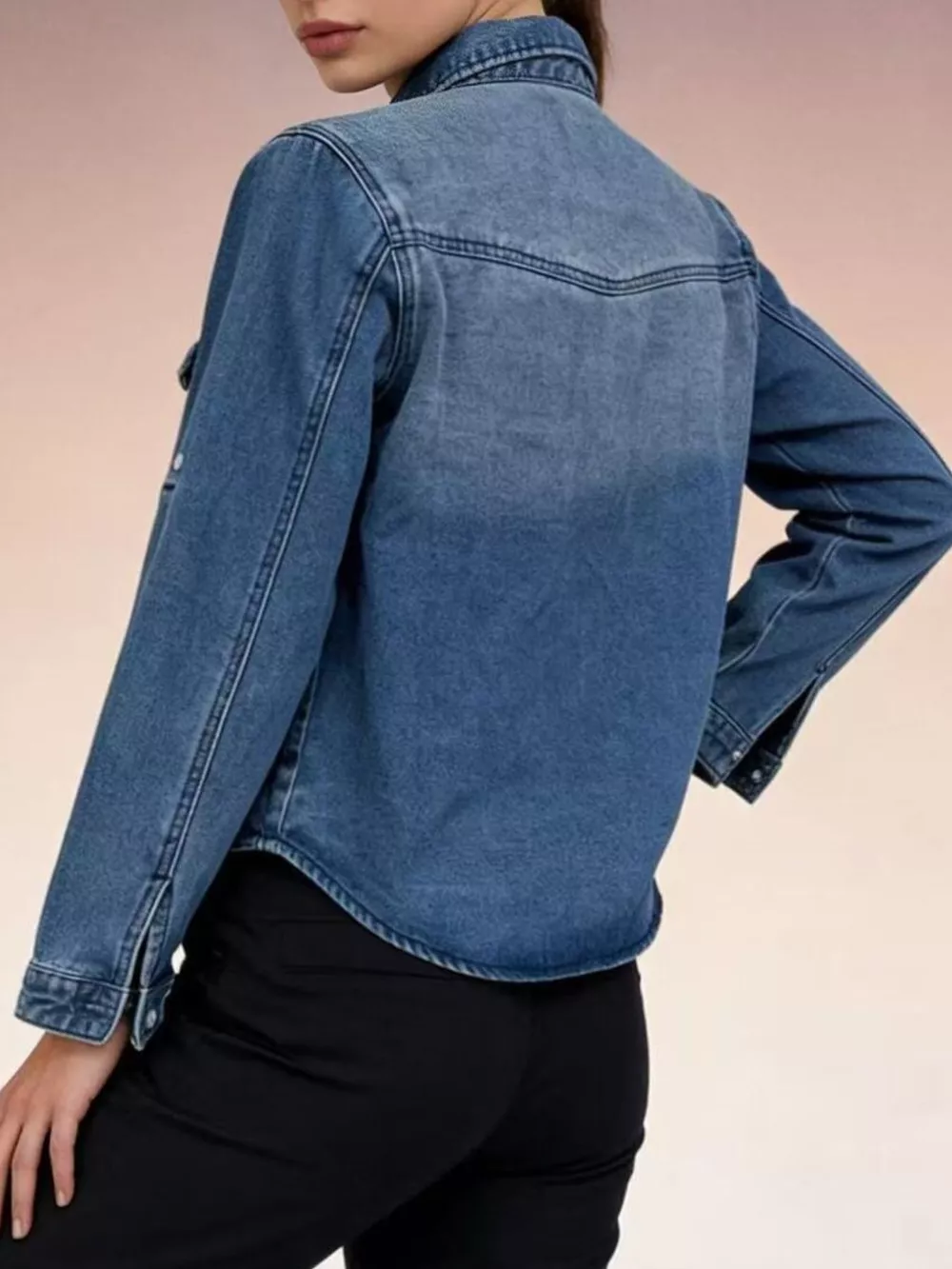 Button Down Classic Western Style Denim Top, image 10