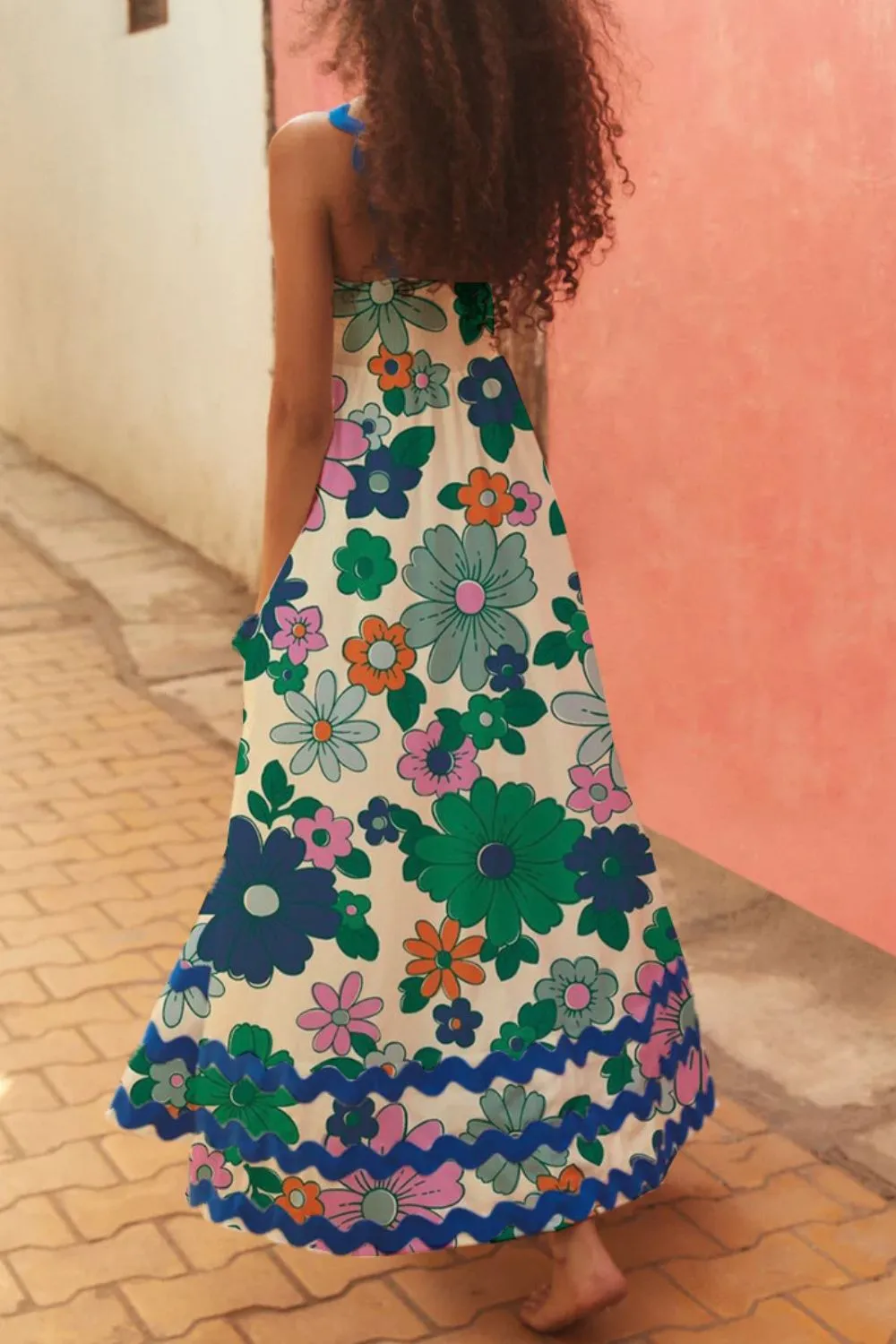 Printed Square Neck Wide Strap Dress, image 3