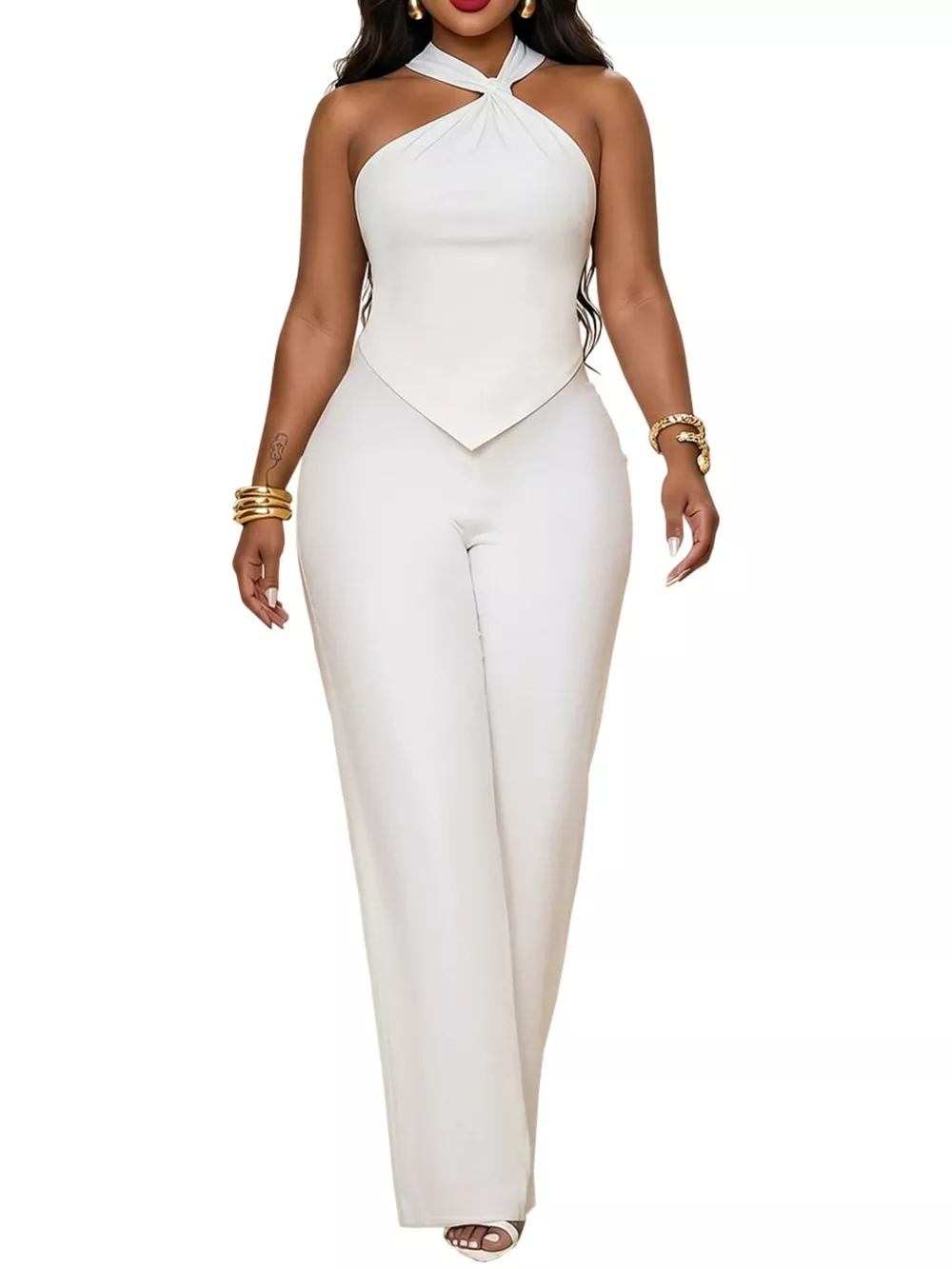 Backless Twist Top and Wide-Leg Pants Set, image 5