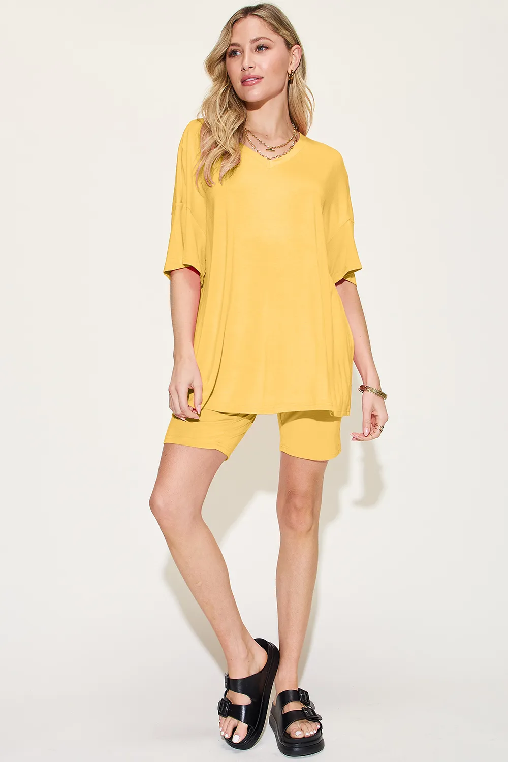 Bamboo Full Size V-Neck Drop Shoulder T-Shirt and Shorts Set, image 8