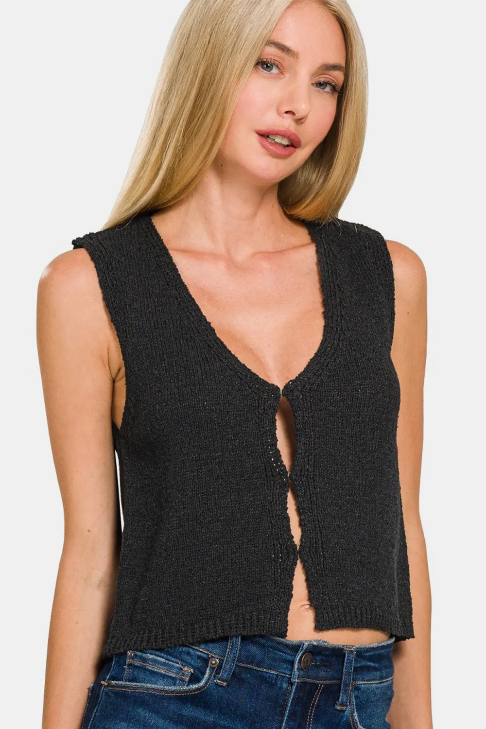 Hook and Eye Closure V-Neck Sweater Vest, image 2