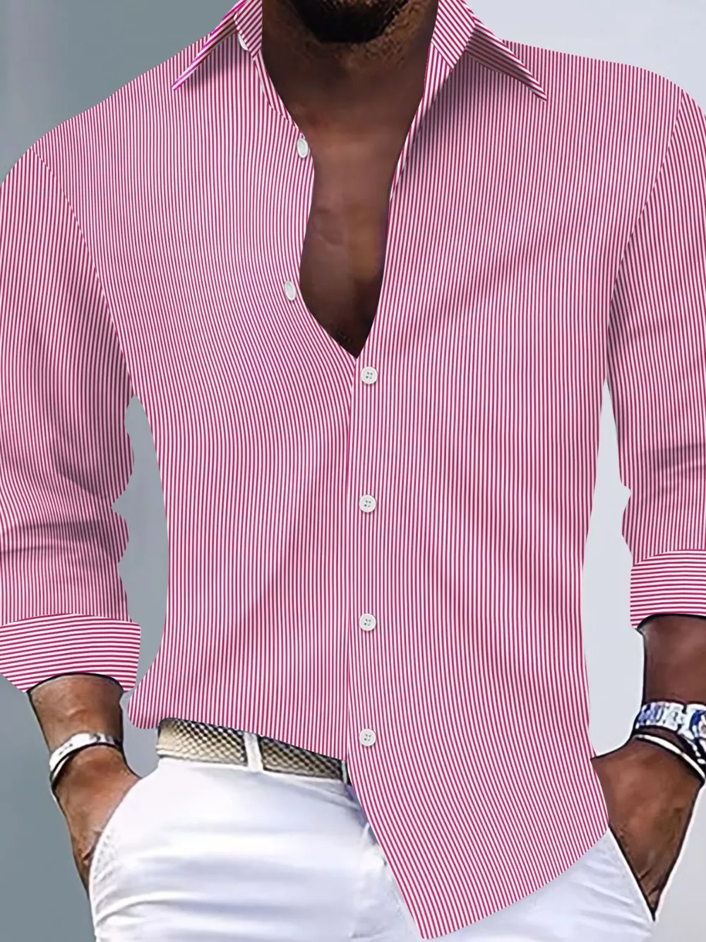 Men's Full Size Striped Button Up Long Sleeve Shirt Plus Size, image 5