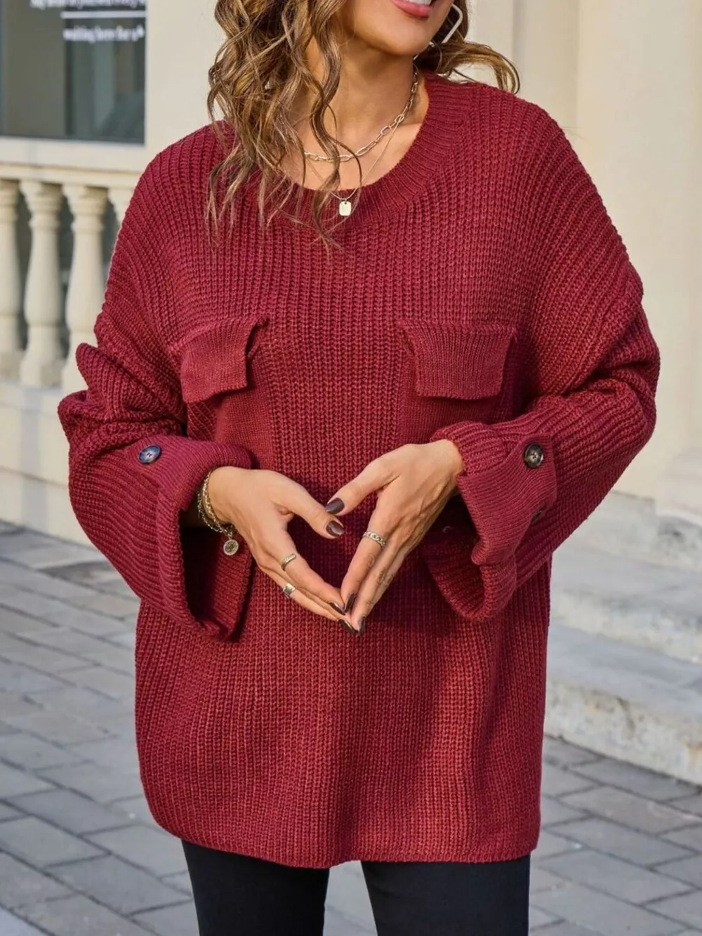 Pocket Detail Round Neck Sweater, image 20