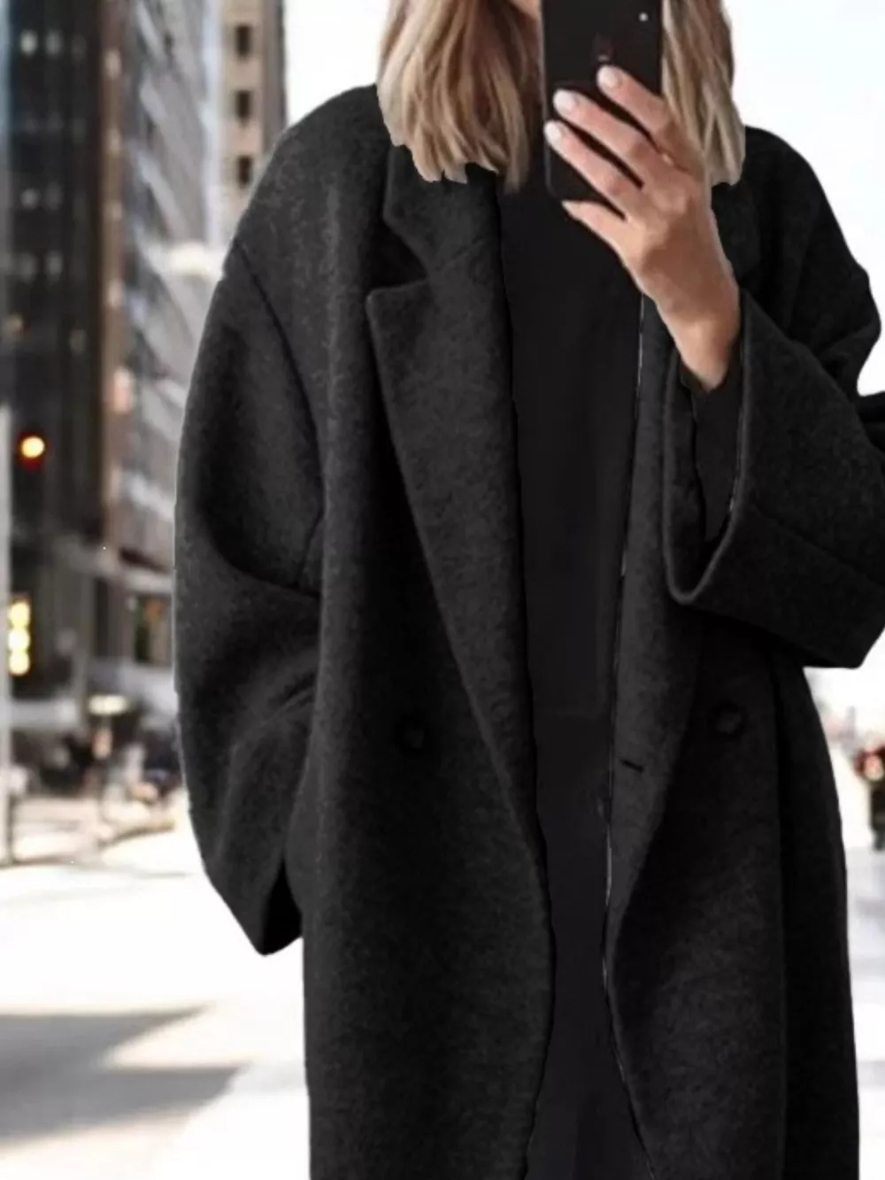 Full Size Lapel Collar Wool Blend Longline Coat Plus Size, image 2