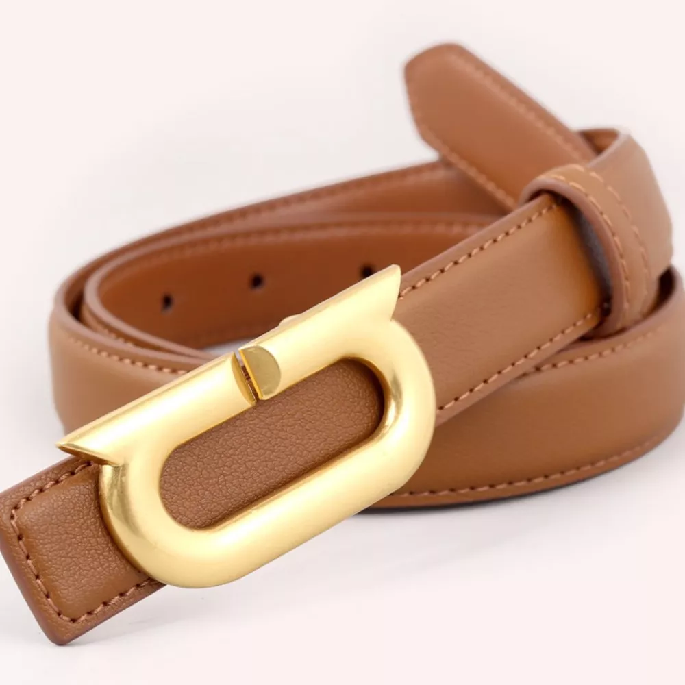 Leather Belt with Golden Buckle, image 2