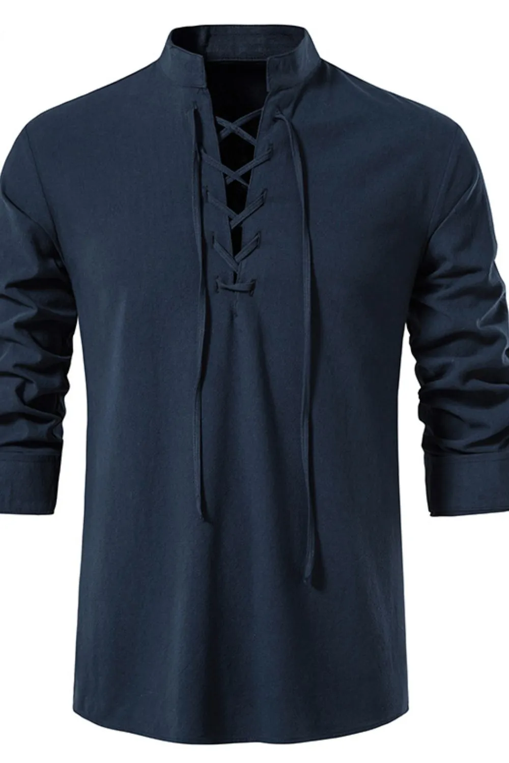 Men's Lace Up Long Sleeve Polo, image 6