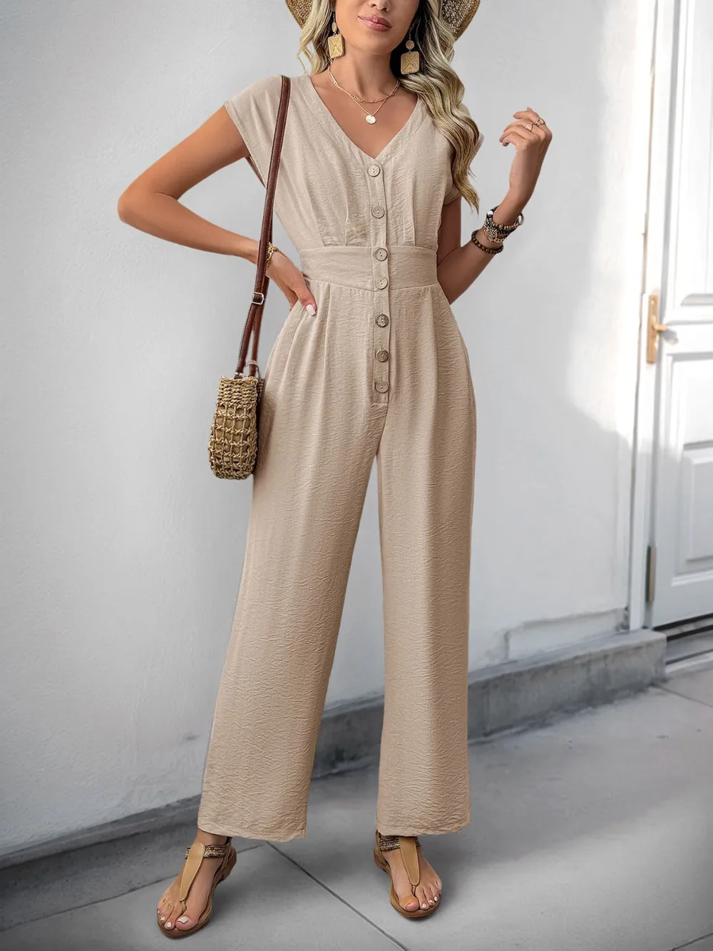 V-Neck Wide Leg Jumpsuit, image 2