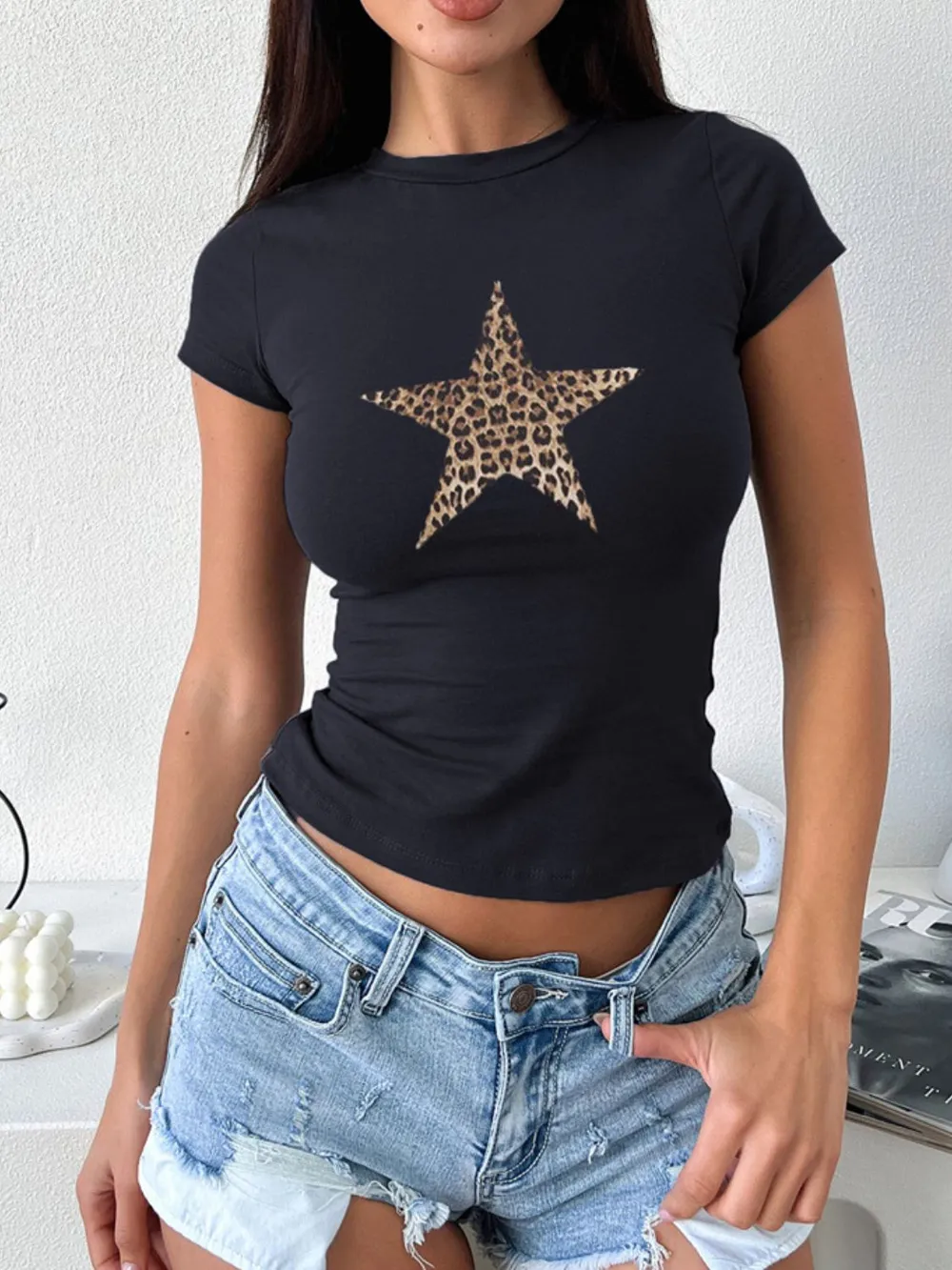 Star Round Neck Short Sleeve T-Shirt, image 9