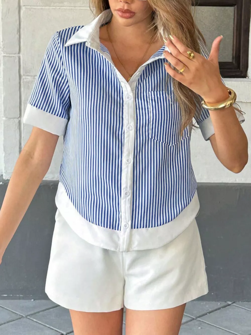 Striped Button-Down Short Sleeve Shirt, image 19