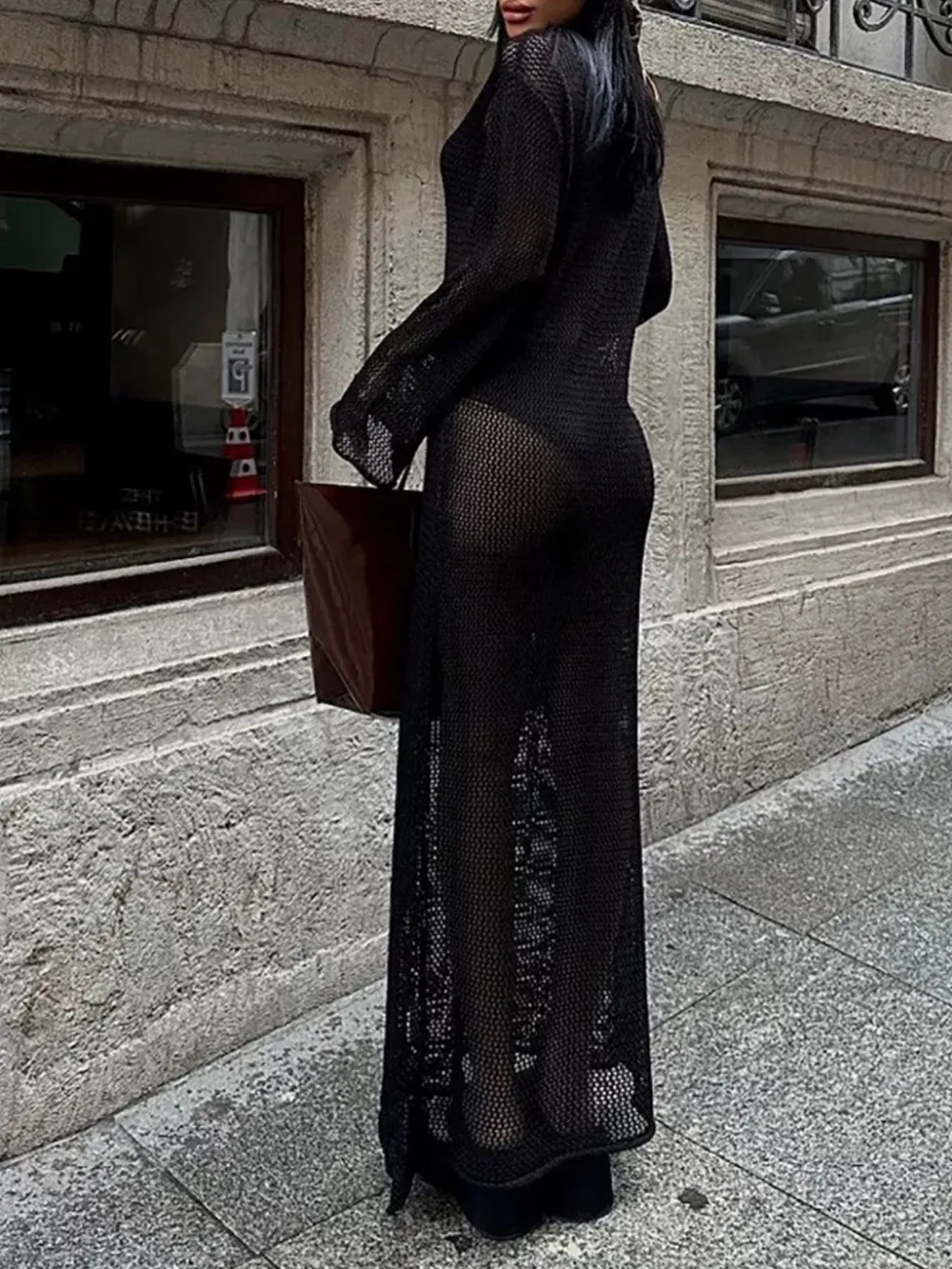 Cutout Long Sleeve Knit Cover-Up Maxi Dress, image 18