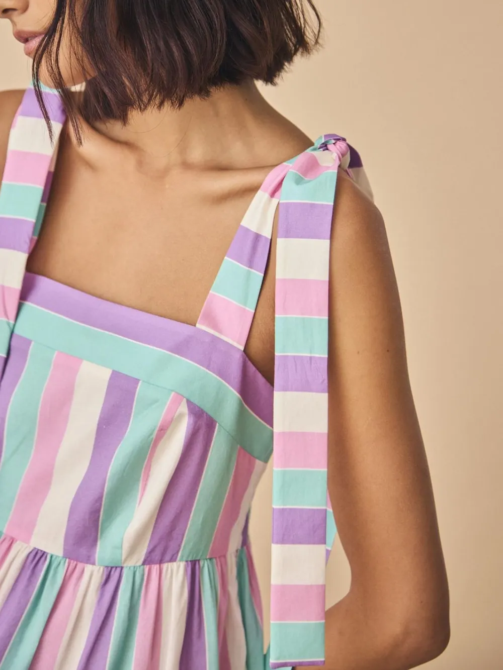 Striped Tiered Maxi Summer Dress with Bow Shoulder Ties, image 3