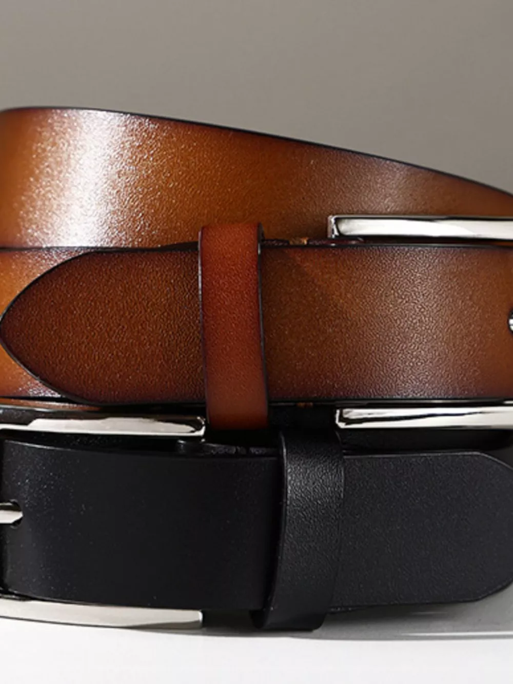 Classic Leather Belt with Buckle, image 3