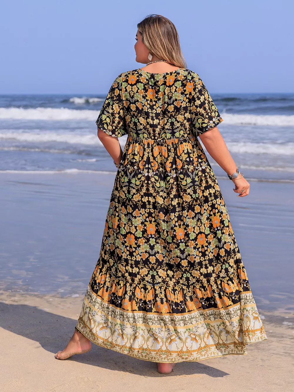 Plus Size Bohemian Floral Tiered Maxi Dress, image 7