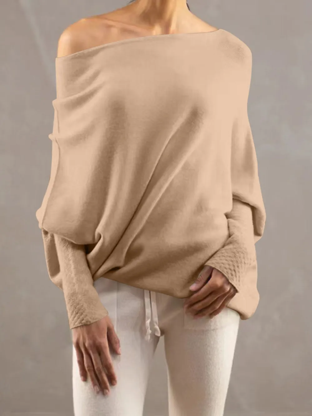 Full Size Boat Neck Batwing Sleeve Knit Top, image 6