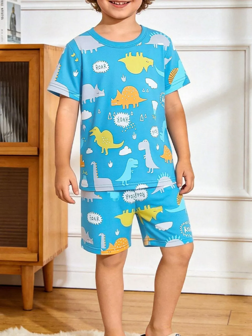 Children's Dinosaur Print Short Sleeve Pajama Set