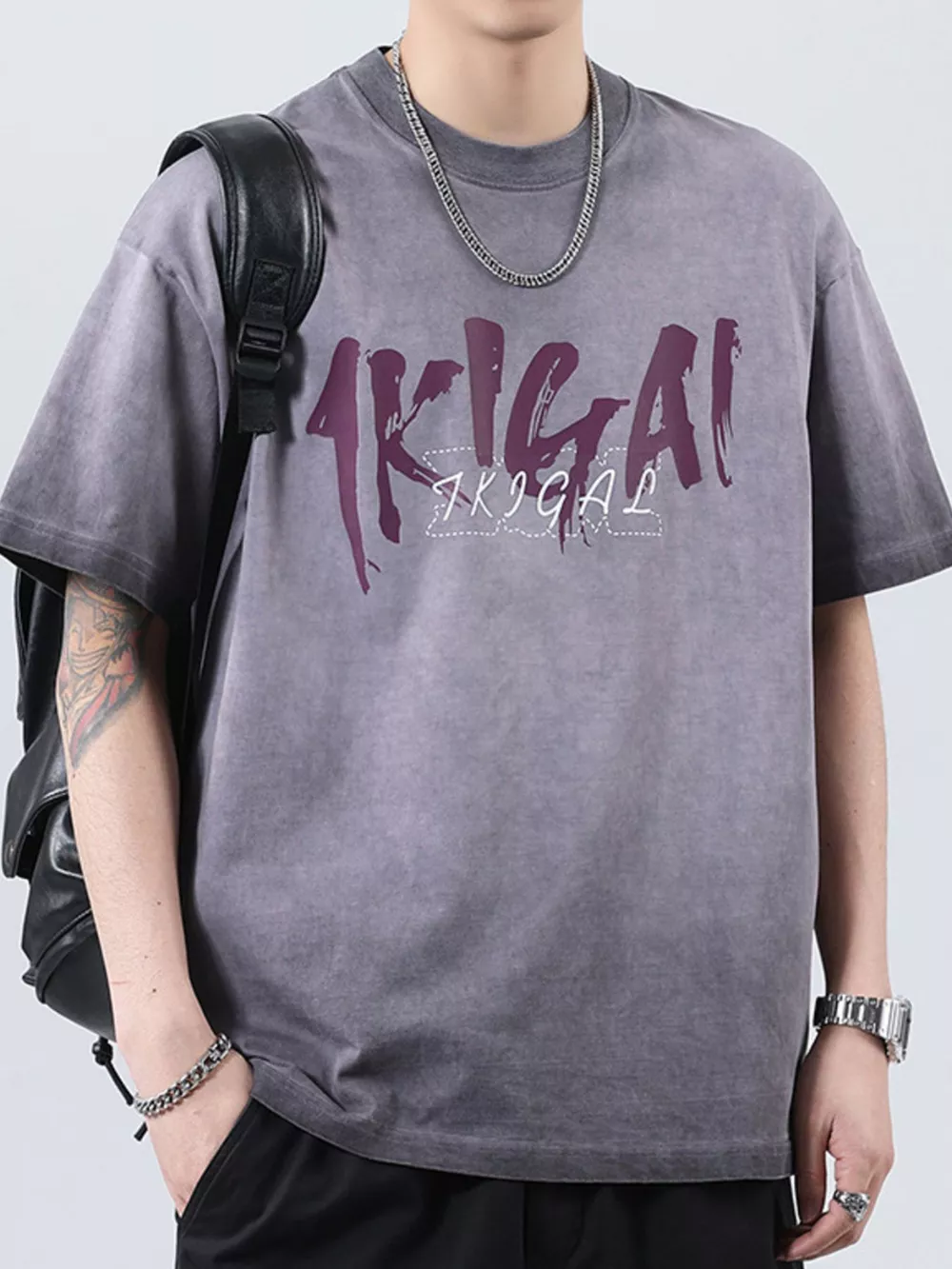 Men's Plus Size Round Neck Washed Oversized Graphic T-Shirt, image 2
