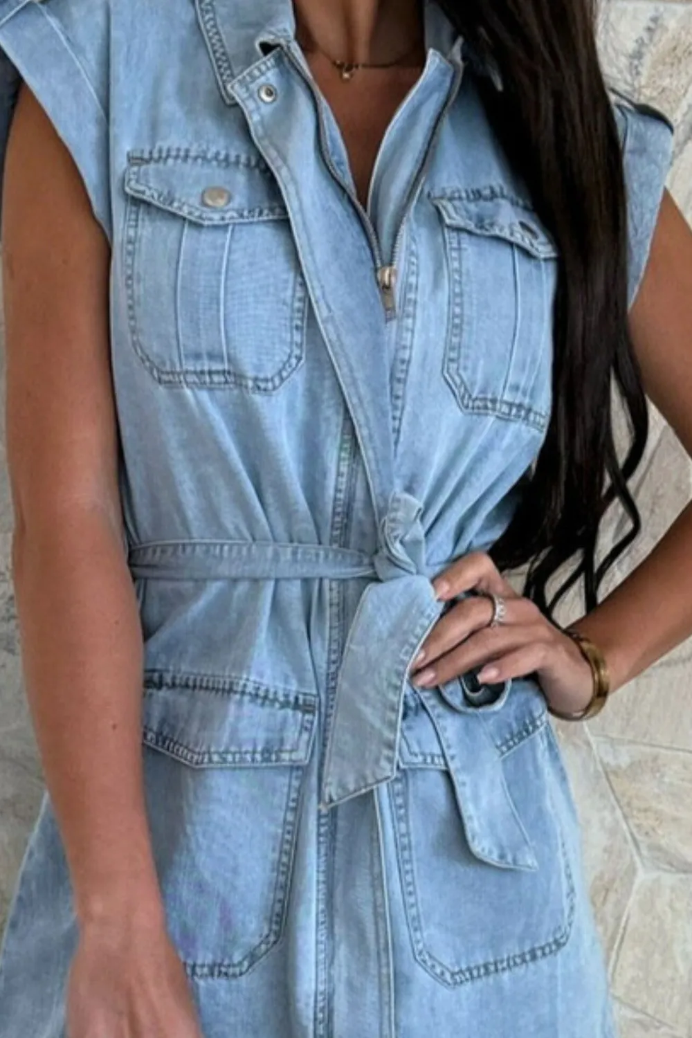 Casual Tie Waist Denim Mini Dress, image 8